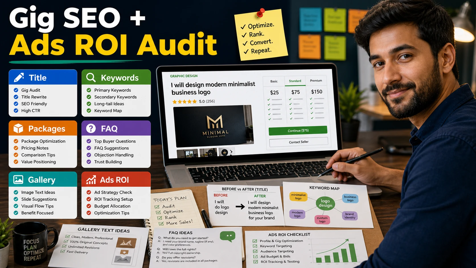 Fiverr Gig Optimization Kit: AI Thumbnails + Copy & SEO